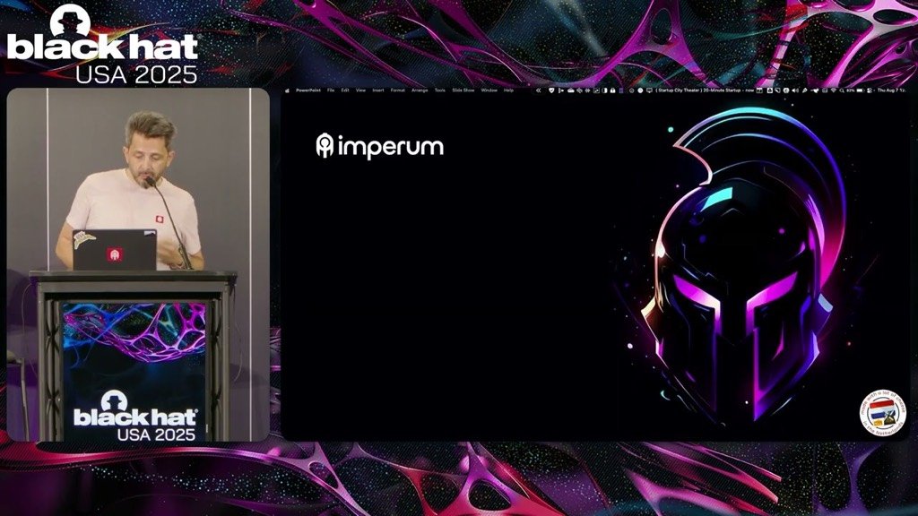 Imperum presenter on stage at Black Hat USA 2025